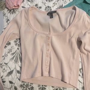 Forever 21 Cropped Beige Long Sleeve Button Shirt